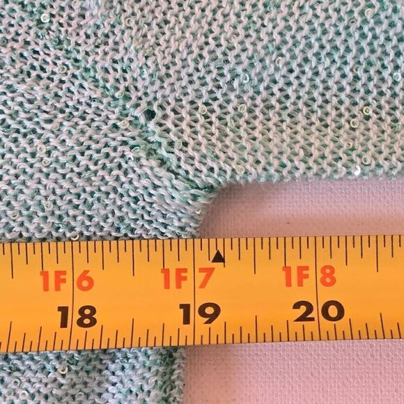 Qi Womens Striped Sequin Embellished Wool Blend Knit Pullover Sweater Aqua Small - Picture 9 of 11